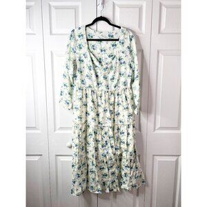 Sweet Baby Jamie Ivory Blue Floral Print Tiered Midi Dress Women's Size X-Large